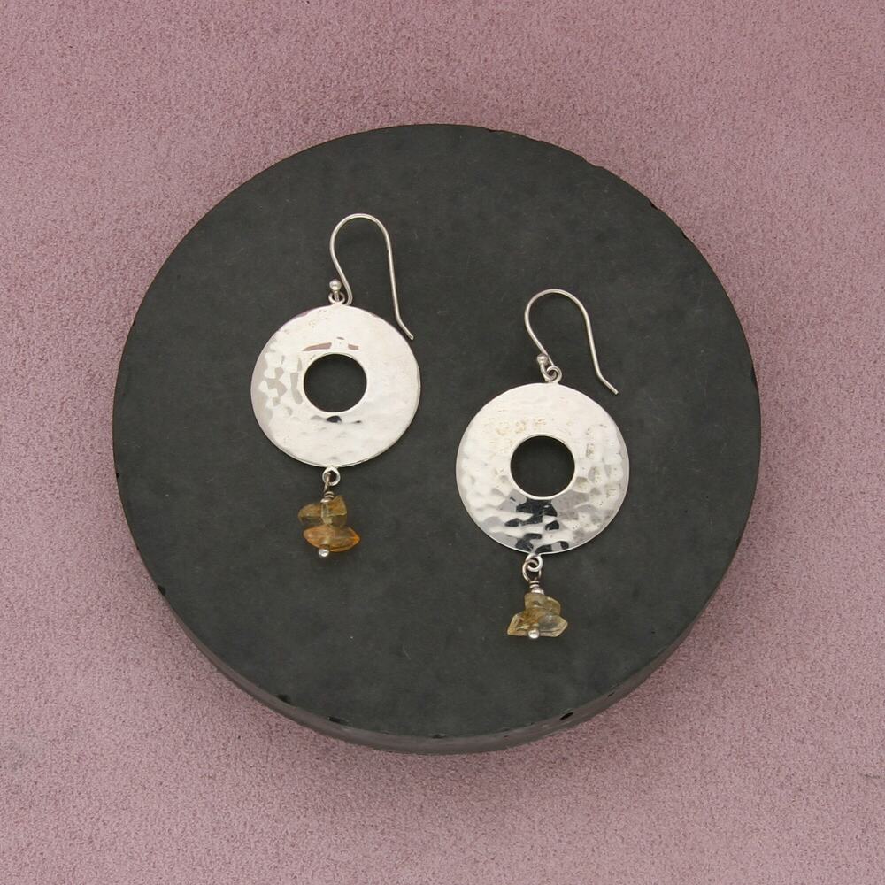avi soffer sterling silver hammered citrine bead dangle earrings